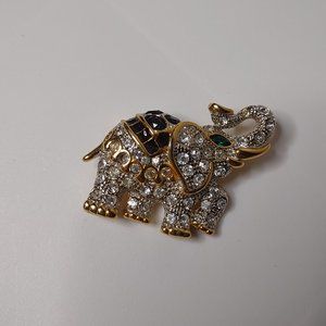 Pretty Elephant Brooch With Green Eyes